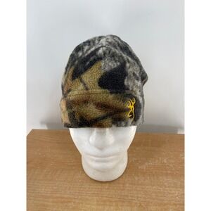 Browning Mens Camo Fleece Beanie Hat Buckmark Logo Hunting Outdoors One Size